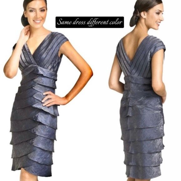 Adrianna Papell Dress Womens Tiered Silver Satin Mesh Cocktail Sleeveless Sz 4 - Picture 11 of 12